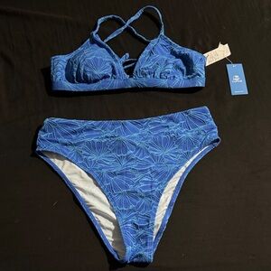 Cupshe Blue Leaf Print Bikini Set